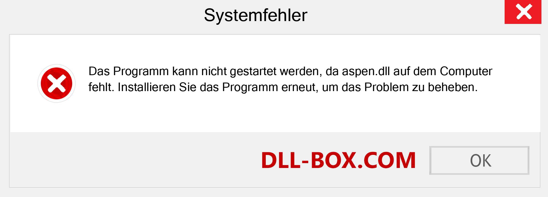 aspen.dll-Datei fehlt?. Download für Windows 7, 8, 10 - Fix aspen dll Missing Error unter Windows, Fotos, Bildern